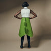 back view of model wearing green geometric laser cut Wireless Skirt by design and conquer